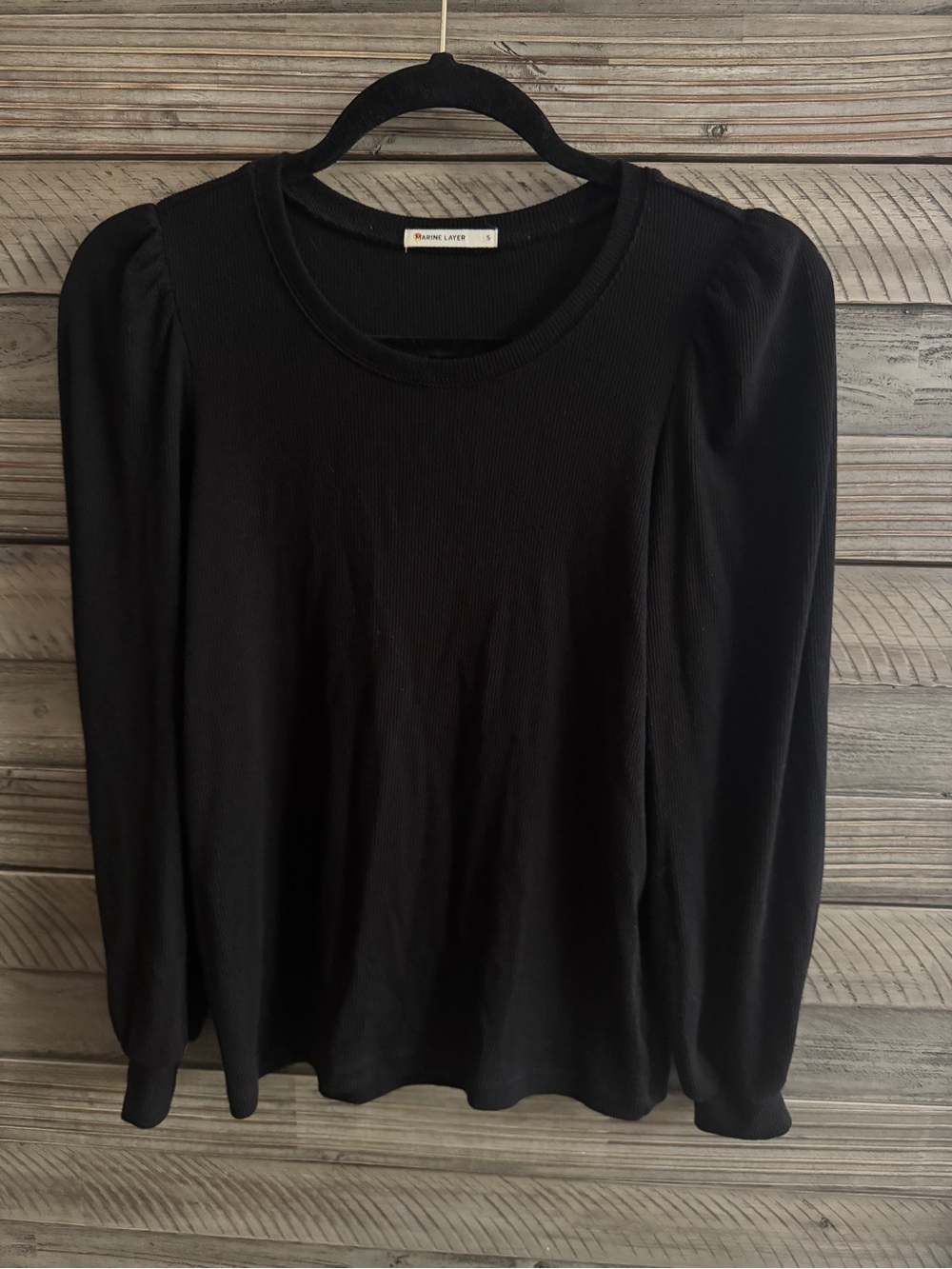 Marine Layer Black Lexi Ribbed Puff Sleeve Top
